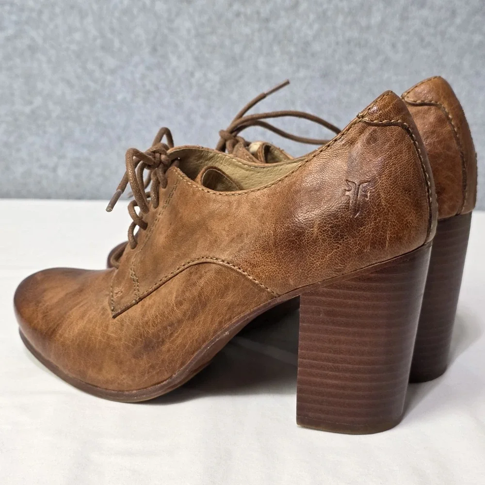 Frye Heel 7.5 Carson Heel Oxford Brown Lace Up - Picture 5 of 11